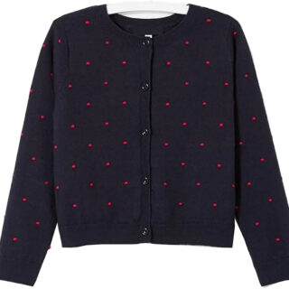 Gilet bleu marine à pois rouge