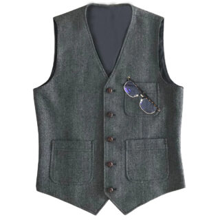 Gilet de costume gris sur fond blanc.