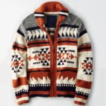 Photo d'un gilet chaud type cardigan zippé à motifs géométriques colorés