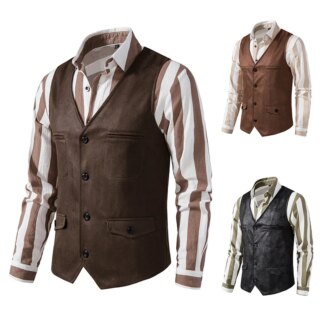 Gilet de costume marron sur un buste portant une chemise. On voit également deux autres coloris.
