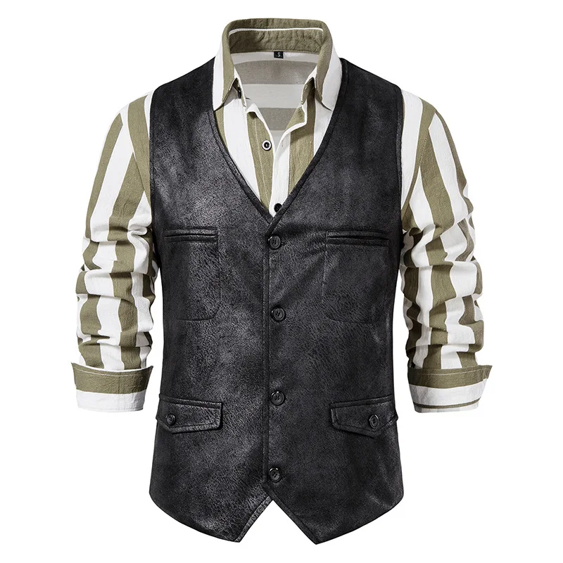 Gilet de costume à simple boutonnage pour homme - Noir, S