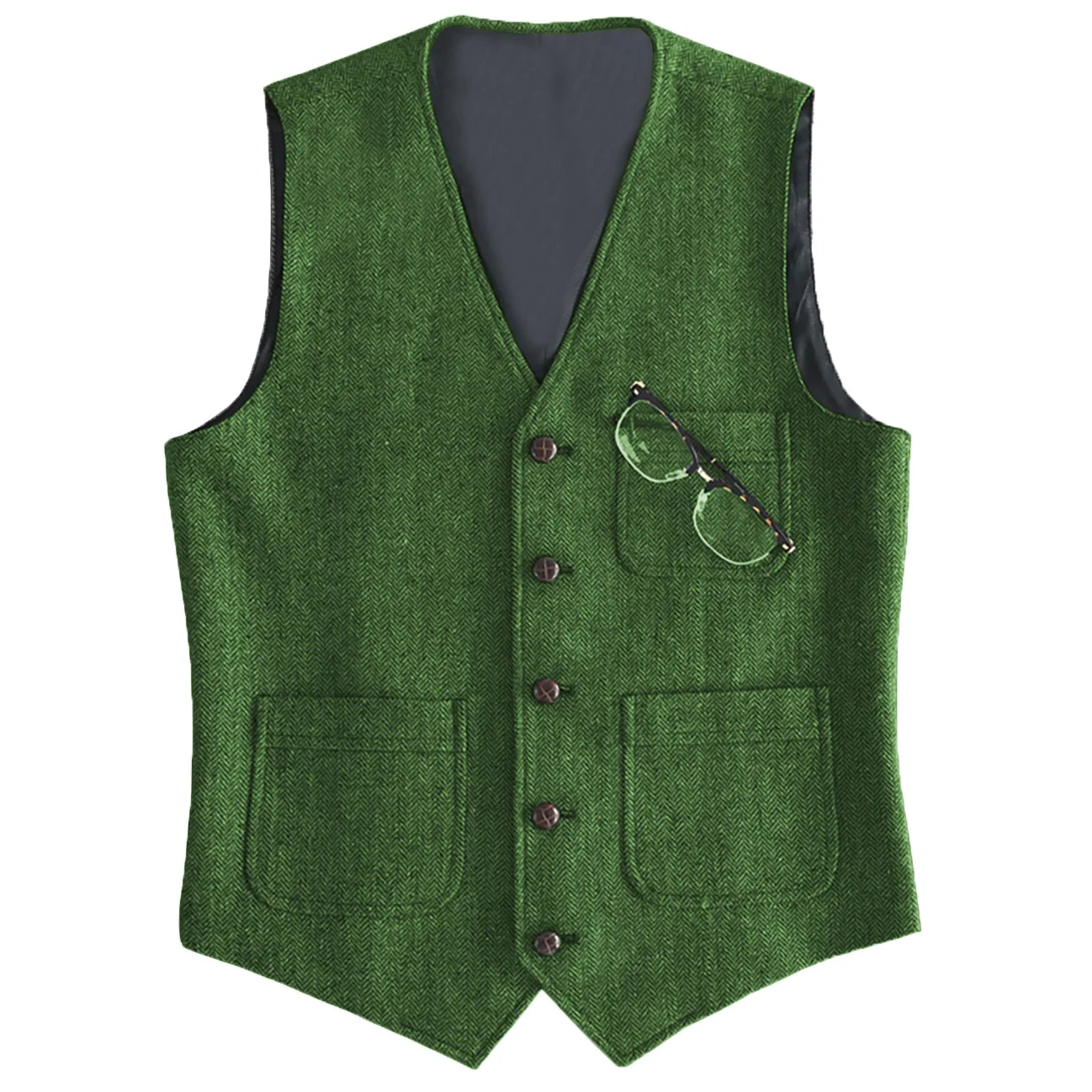 Gilet de costume en coton pour homme - Vert, XXL