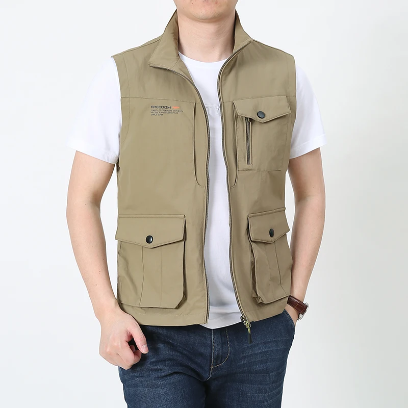 Gilet de travail à col rabattu pour homme - Beige, XXL