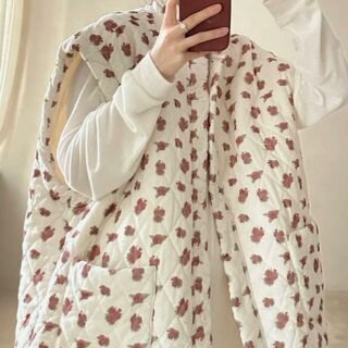 Gilet matelassé sans manches beige à imprimé floral pour femme