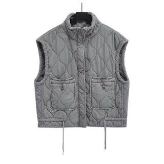 Gilet matelassé sans manches gris pour femme en coton à poches