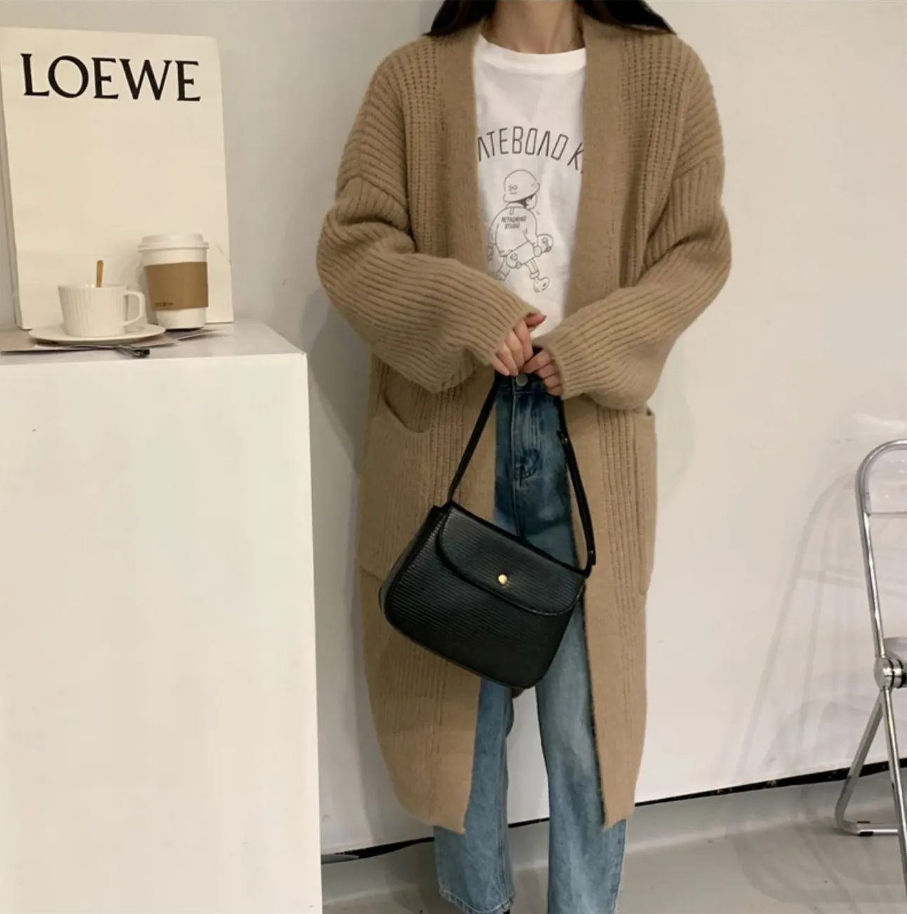 Gilet oversize doux et long pour femme