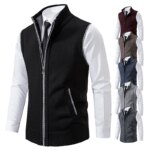 Buste avec gilet sans manche et chemise blanche sur fond blanc.
