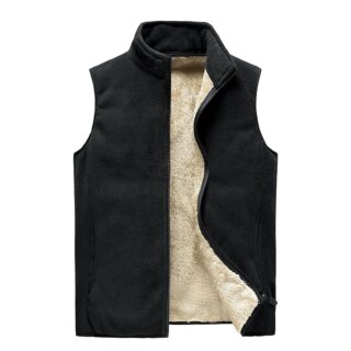 Gilet noir sans manche sur fond blanc.