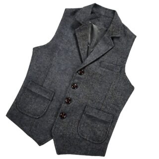 on voit sur un fond blanc un gilet de costume à chevrons en coton pour homme, le gilet est de couleur noir