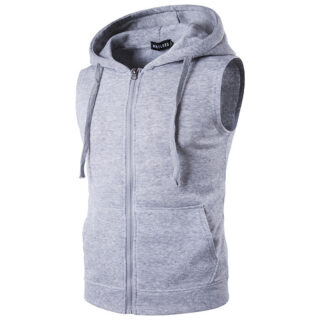 Un gilet sans manche à capuche zippé sur fond blanc