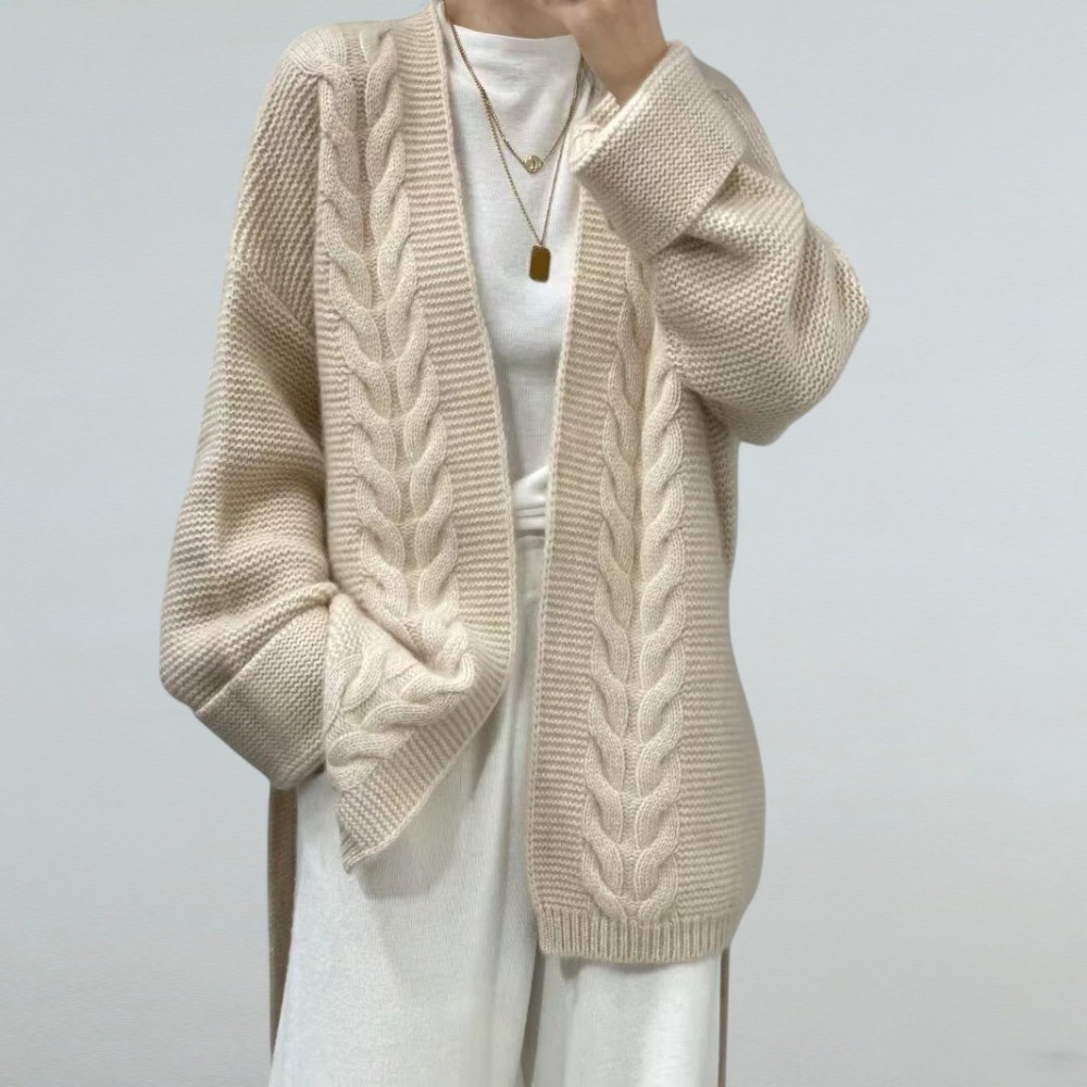 Gilet mi-long grosse maille en laine de cachemire femme • Mon gilet